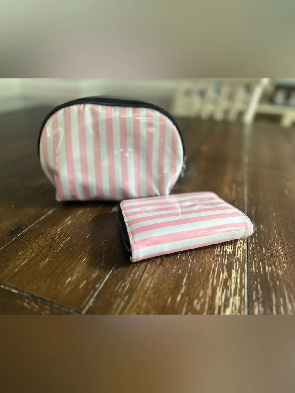 Victoria’s Secret striped cosmetics bag